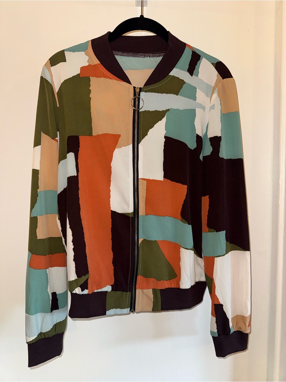 Abstract Colorblock Bomber Jacket - Multi Color